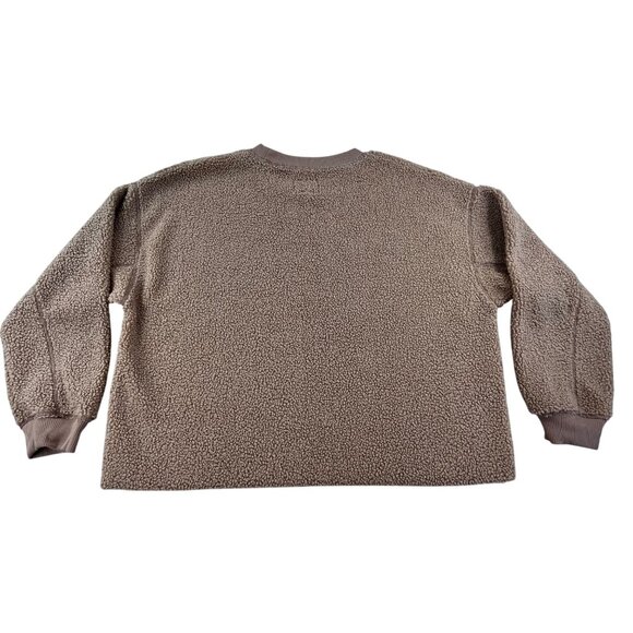 Y2K American Eagle Sweater Women's Large Brown Sherpa Crewneck Warm Cozy Cottage - Picture 2 of 10
